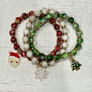Christmas Bead Bracelets, Holiday Jewelry, Santa, Snowflake, Christmas Tree